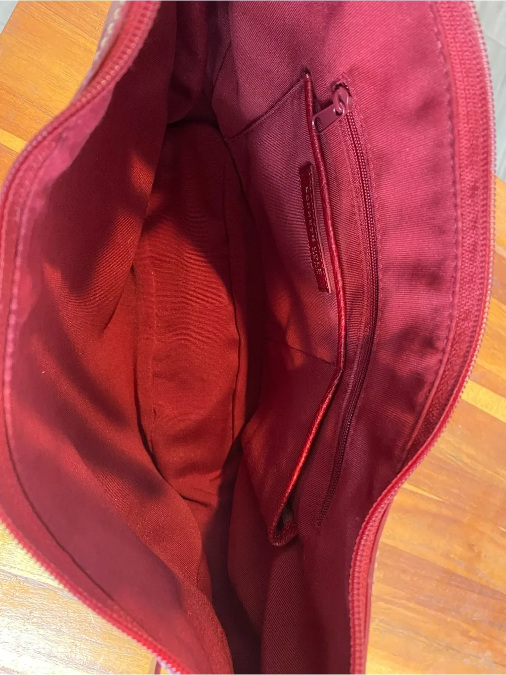 Kenneth Cole New York Red Pebbled Leather Hobo Bag medium with Stitch Detail
